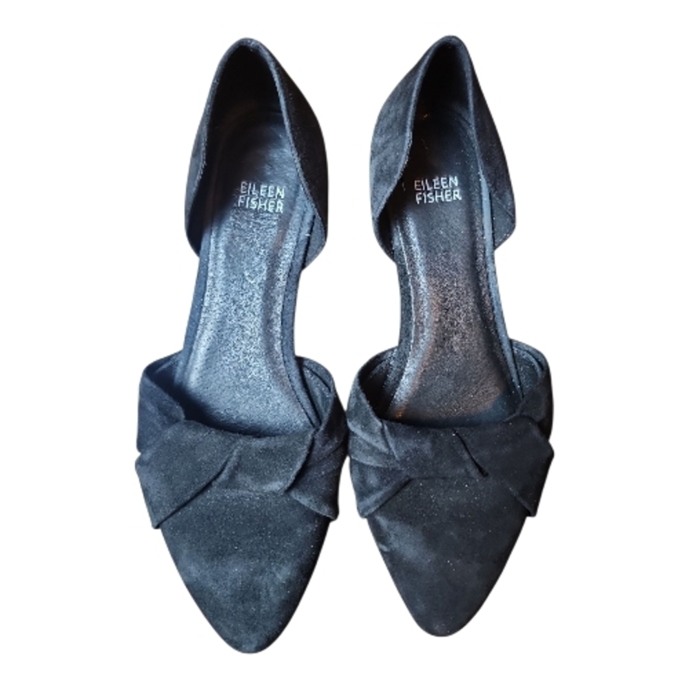 EILEEN FISHER | Black Hilly Suede d'Orsay Shoes Low‎ Heel Wedge Modern | 8.5